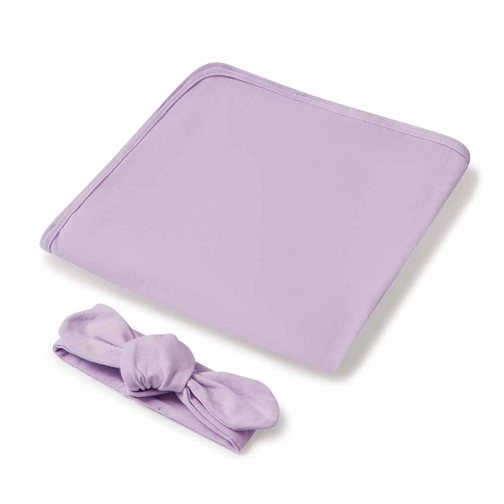 Lilac Organic Jersey Wrap & Topknot Set - View 2