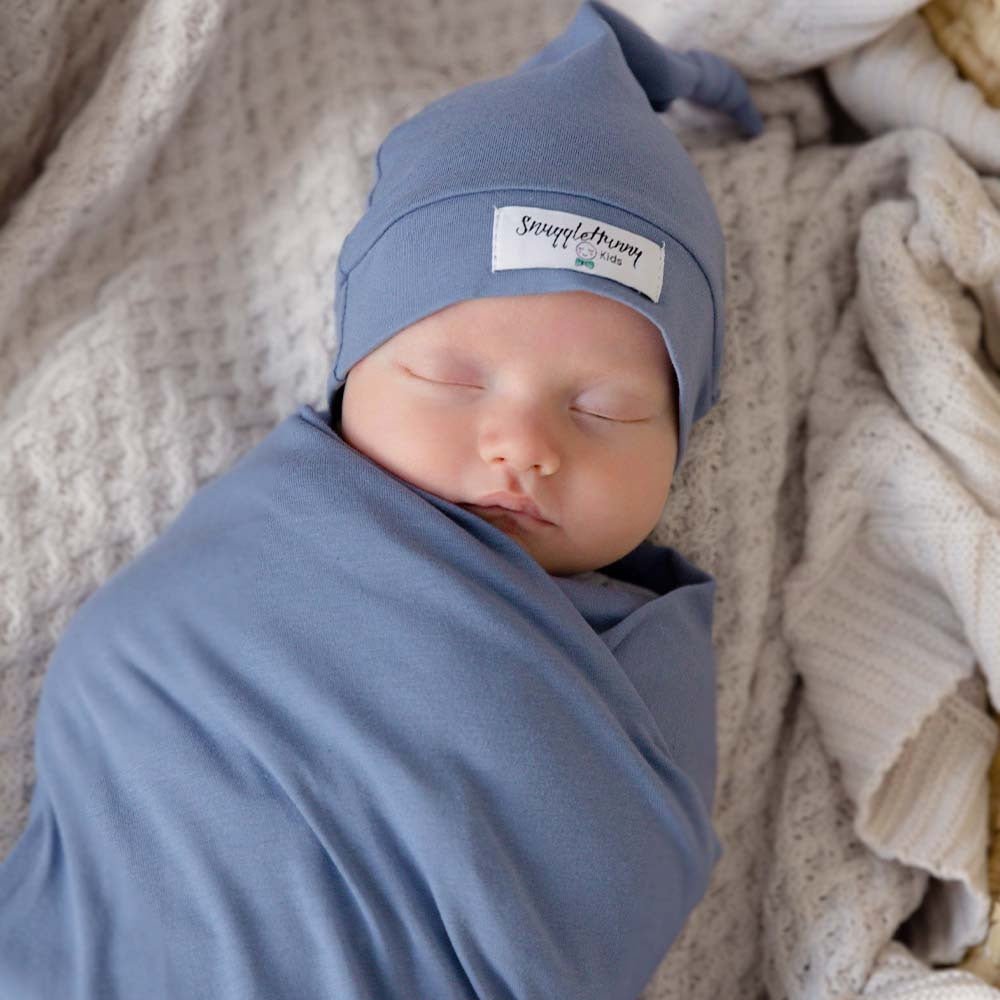 Indigo Organic Jersey Wrap & Beanie Set - View 7