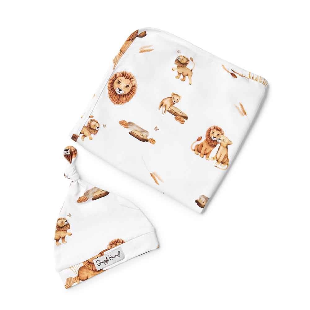 Lion Organic Jersey Wrap & Beanie Set-Snuggle Hunny