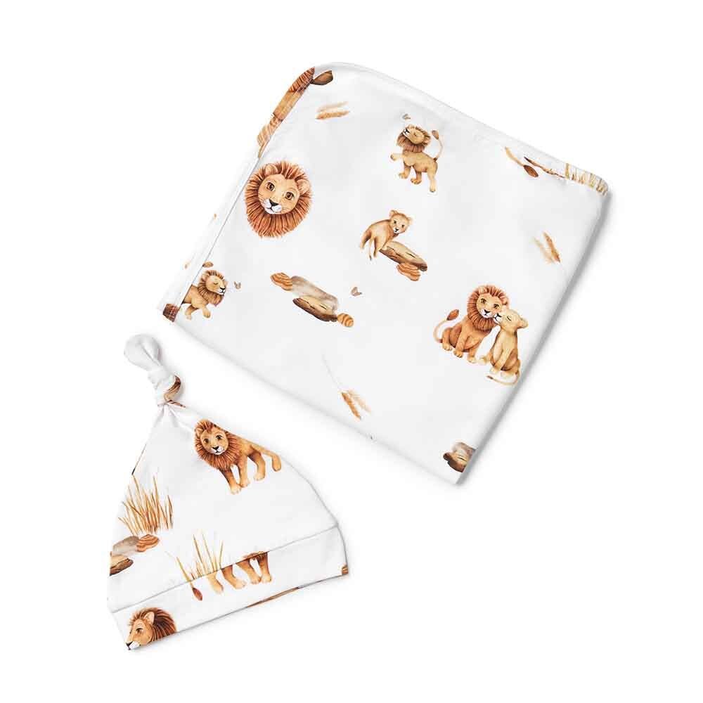 Lion Organic Jersey Wrap & Beanie Set-Snuggle Hunny
