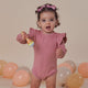 Jewel Pink Rib Long Sleeve Organic Bodysuit with Frill - Thumbnail 1