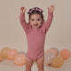 Jewel Pink Rib Long Sleeve Organic Bodysuit with Frill - Thumbnail 6