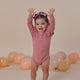 Jewel Pink Rib Long Sleeve Organic Bodysuit with Frill - Thumbnail 5