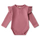 Jewel Pink Rib Long Sleeve Organic Bodysuit with Frill - Thumbnail 2