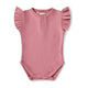 PREORDER: Jewel Pink Rib Short Sleeve Organic Bodysuit with Frill - Thumbnail 2