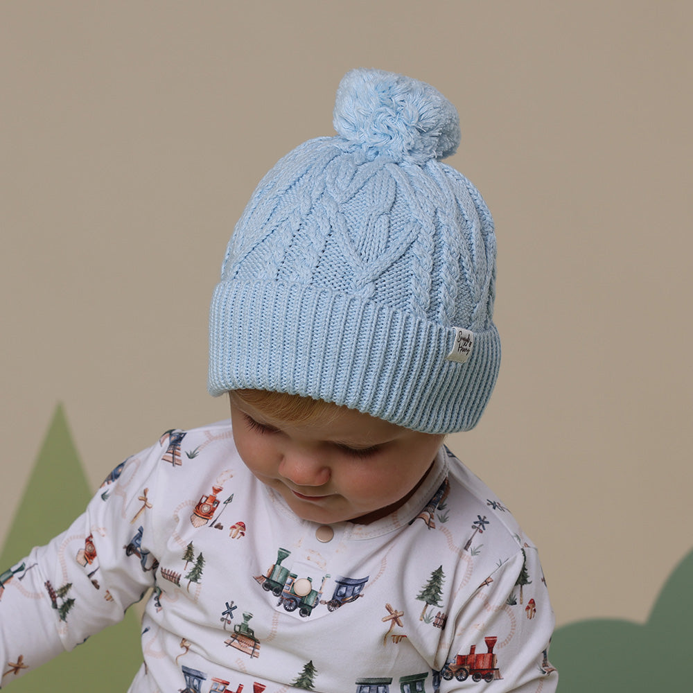 Baby Blue Organic Baby Knit Beanie - View 7