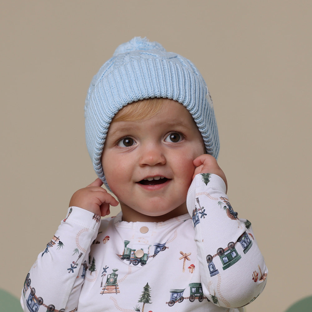 Baby Blue Organic Baby Knit Beanie - View 3