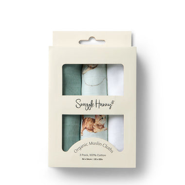 Small Organic Muslin Cloths 3 Pack - Sage/Kittens/Milk | Snuggle Hunny