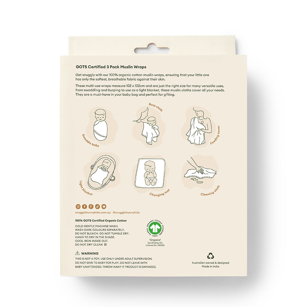 Large Organic Muslin Wraps 3 Pack - Lion/Bronze/Milk - View 3