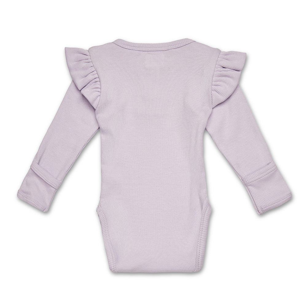 Lavender Rib Long Sleeve Organic Bodysuit with Frill - View 5