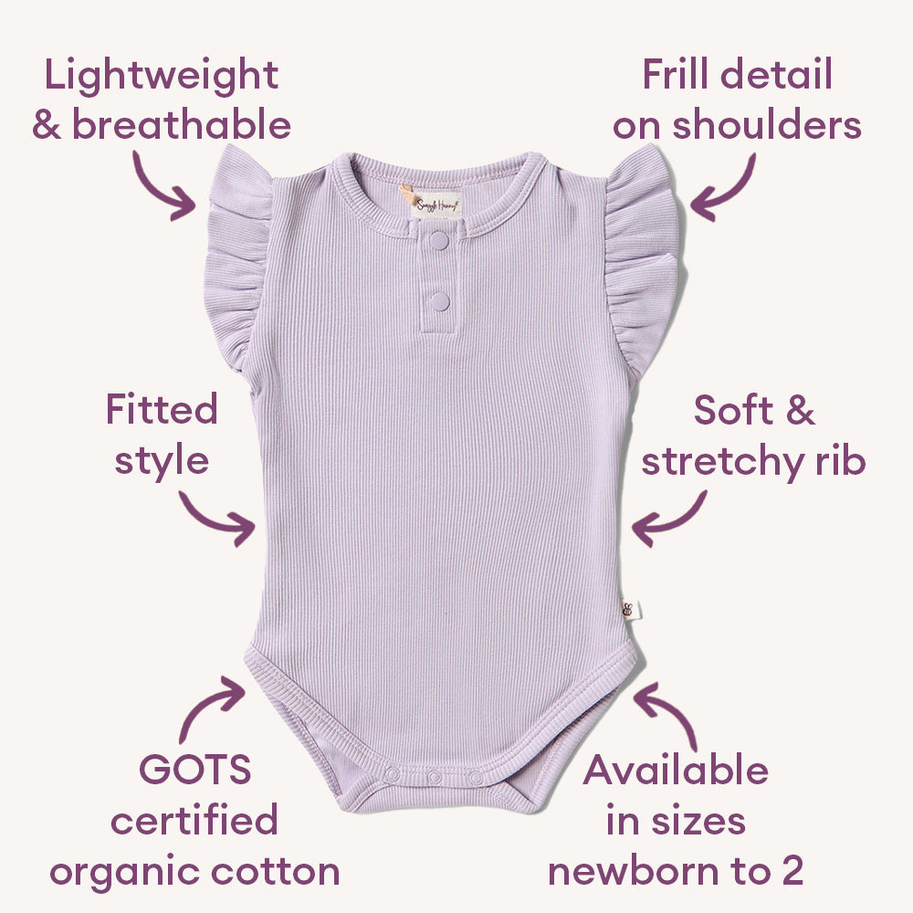 Lavender Short Sleeve Organic Bodysuit with Frill - View 4