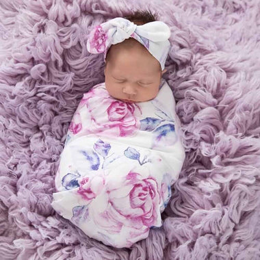 Lilac Skies Snuggle Swaddle & Topknot Set-Snuggle Hunny