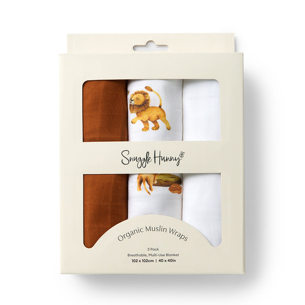 Large Organic Muslin Wraps 3 Pack - Lion/Bronze/Milk - View 1