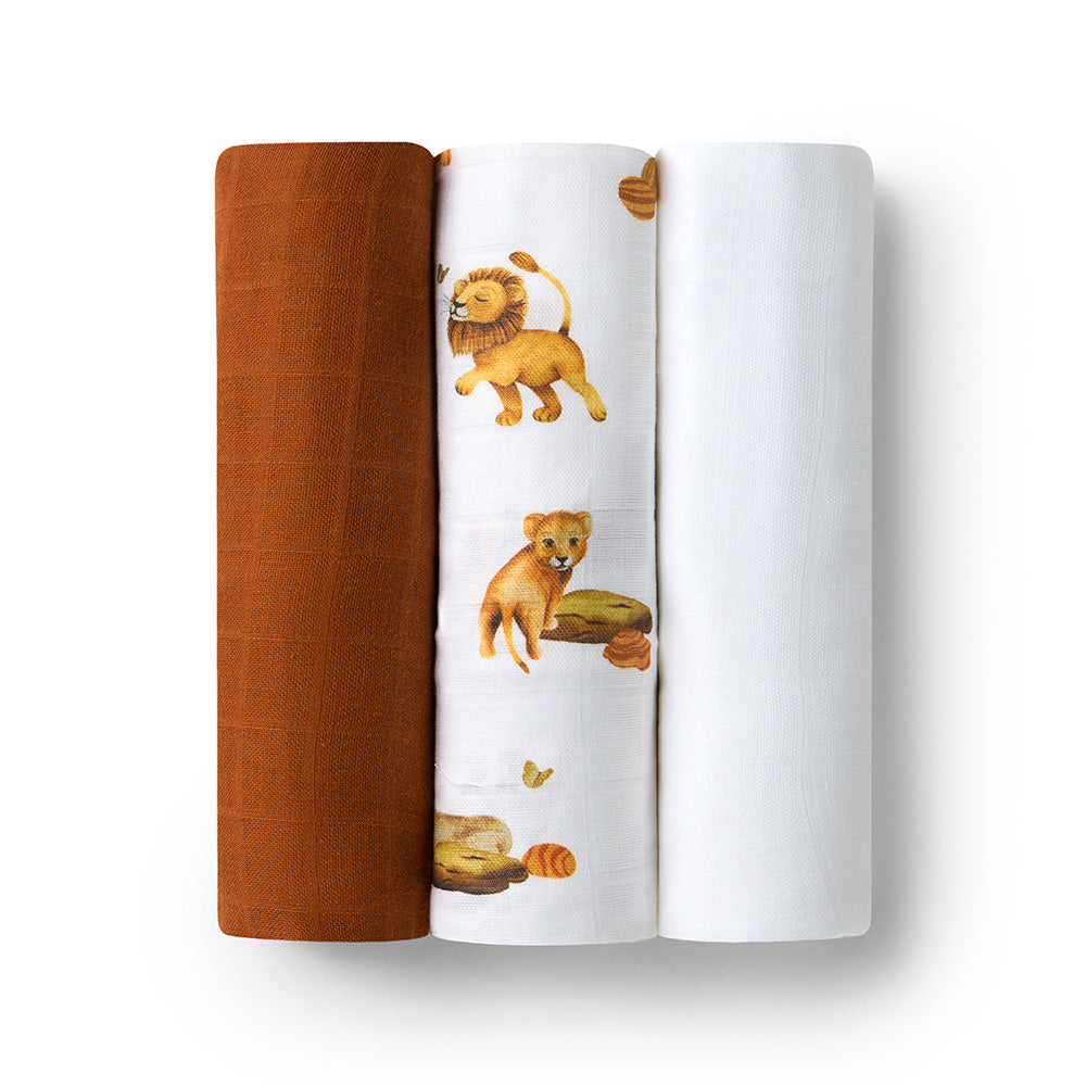 Large Organic Muslin Wraps 3 Pack - Lion/Bronze/Milk - View 2