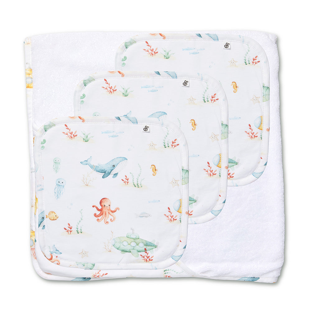 Little Subs Organic Baby Towel & Wash Cloth Set - View 1
