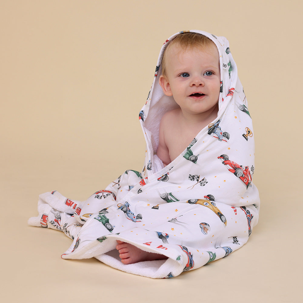 Little Racers Organic Hooded Baby Towel - View 1