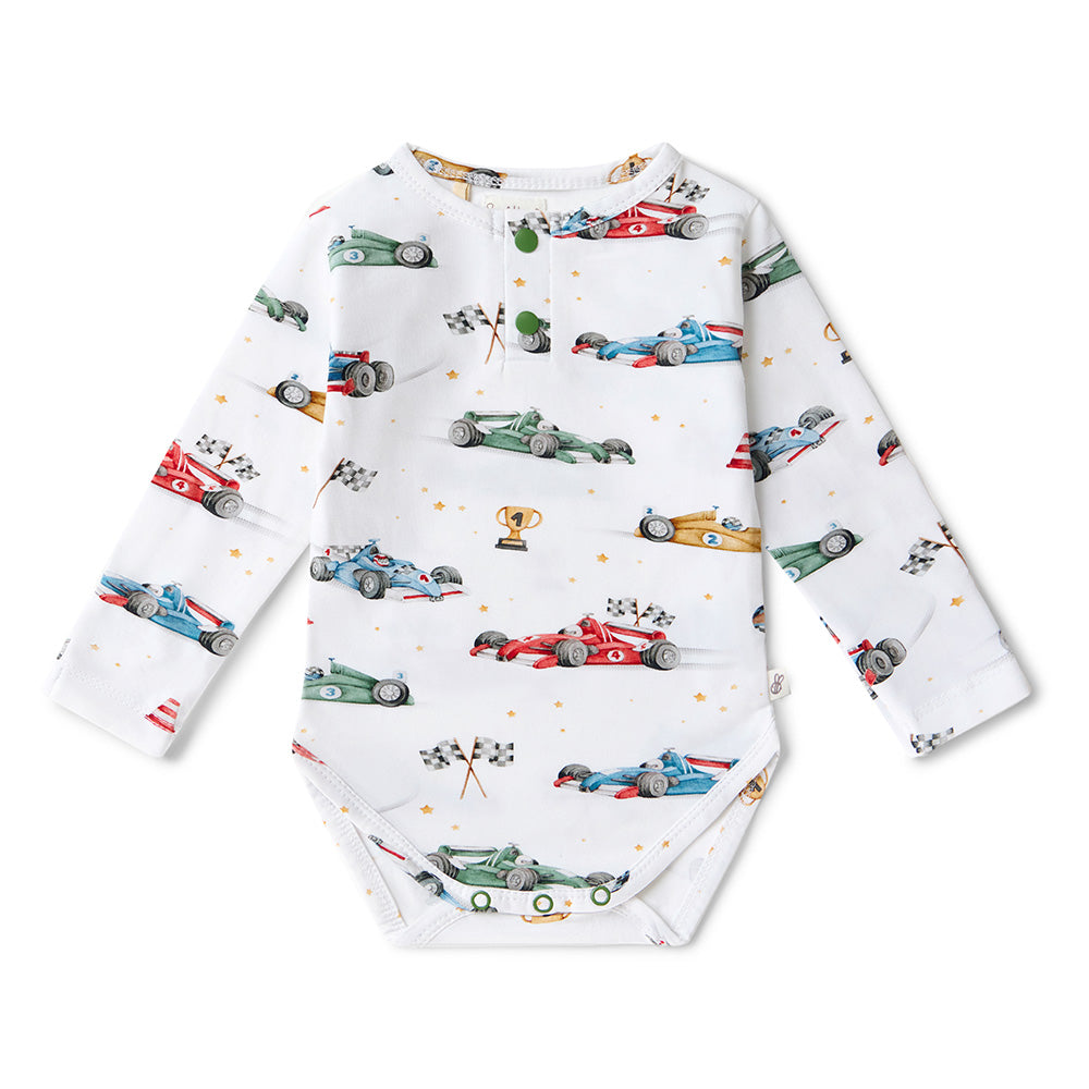 Little Racers Long Sleeve Organic Bodysuit - View 2