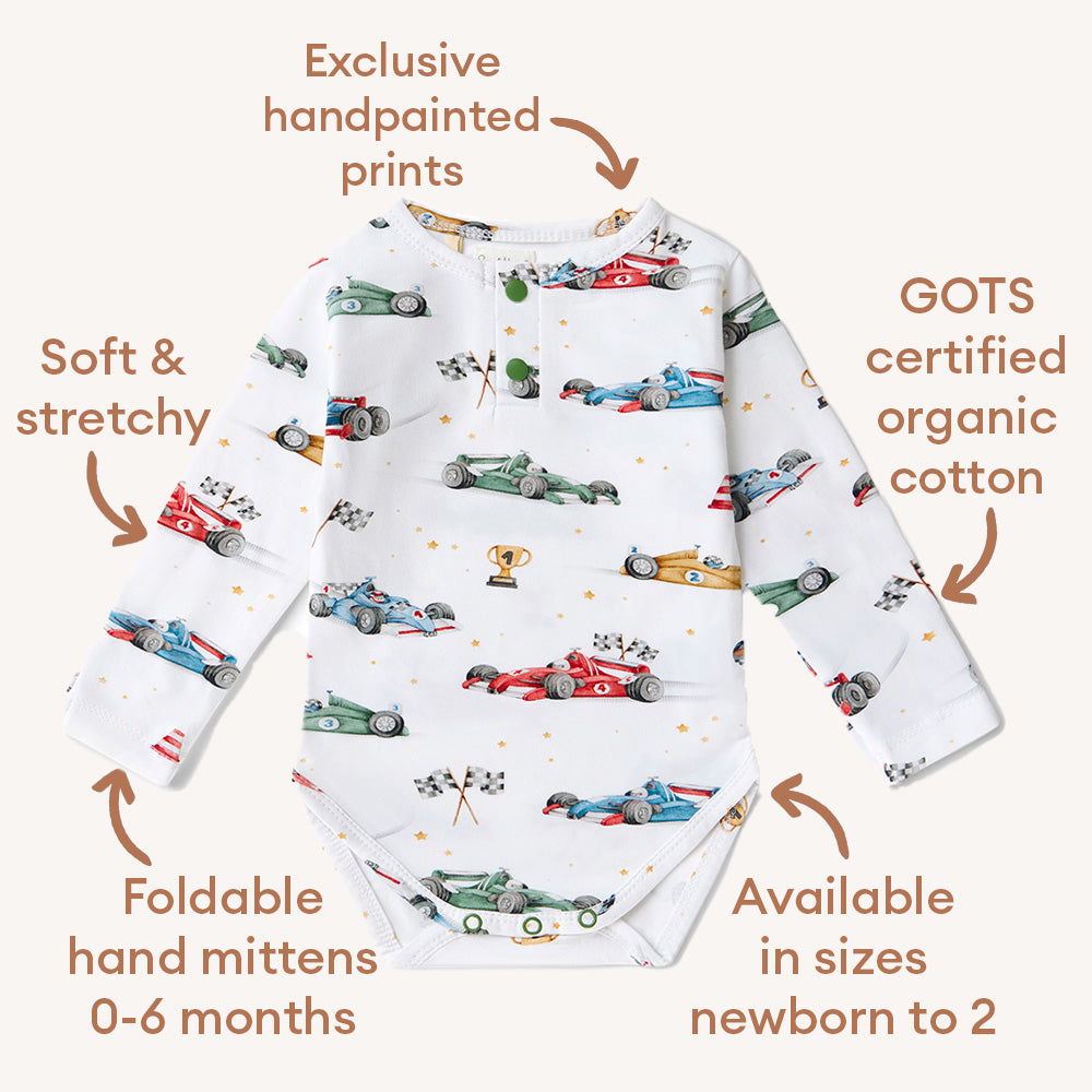 Little Racers Long Sleeve Organic Bodysuit - View 6