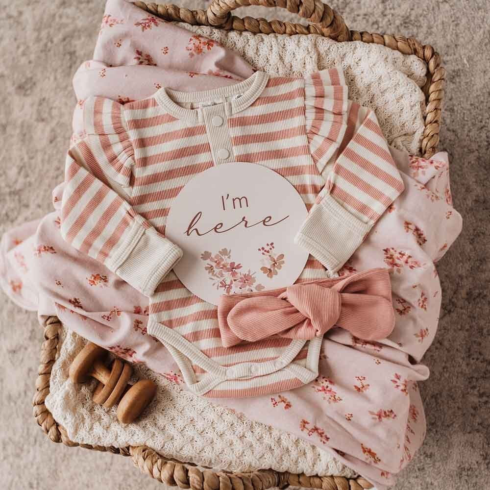 Rose Stripe Long Sleeve Organic Bodysuit - View 9