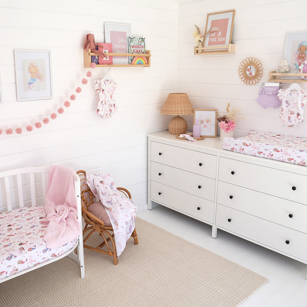 Mermaid Organic Bassinet Sheet / Change Pad Cover - View 5