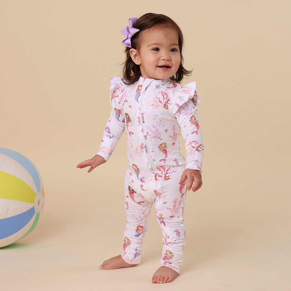 Mermaid Organic Snugglesuit Convertible Romper with Frill - View 3