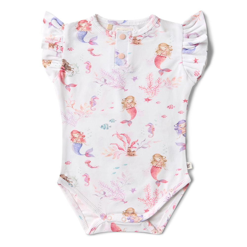 Mermaid Short Sleeve Organic Bodysuit with Frill - View 2