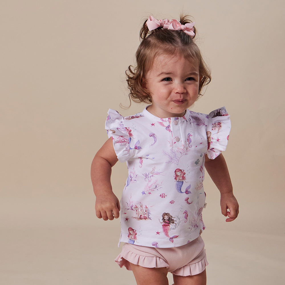 Mermaid Organic Short Sleeve Top with Frill - View 1