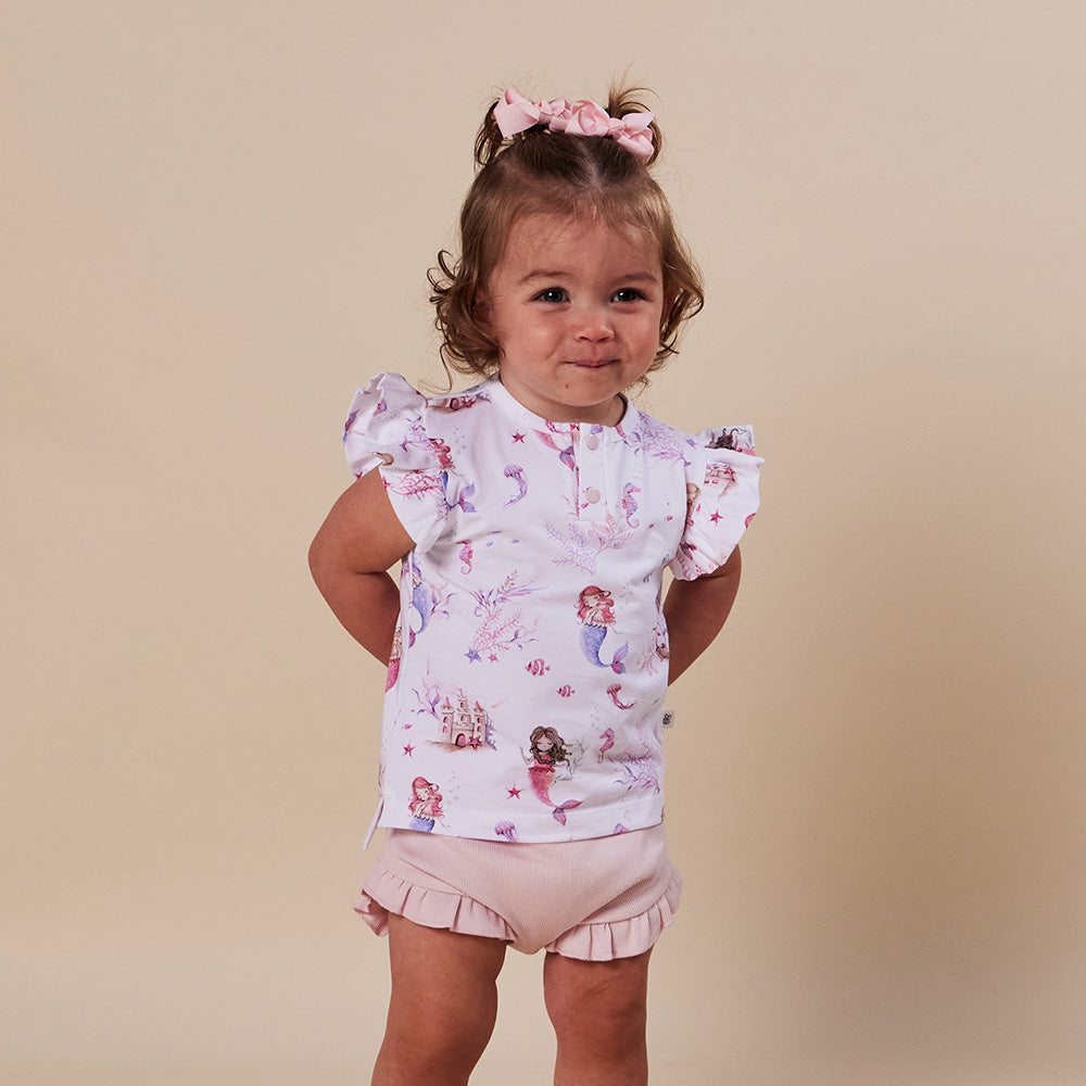 Mermaid Organic Short Sleeve Top with Frill - View 3