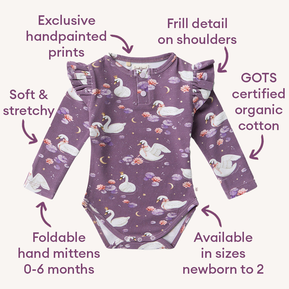 Midnight Swan Long Sleeve Organic Bodysuit with Frill - View 4