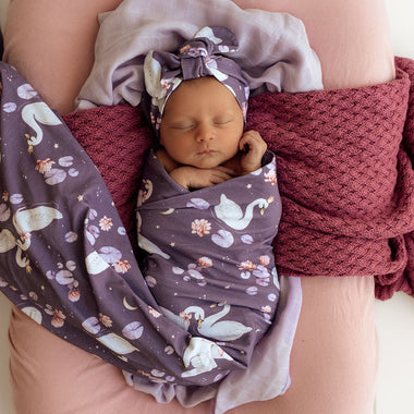 Midnight Swan Organic Jersey Wrap & Topknot Set | Snuggle Hunny