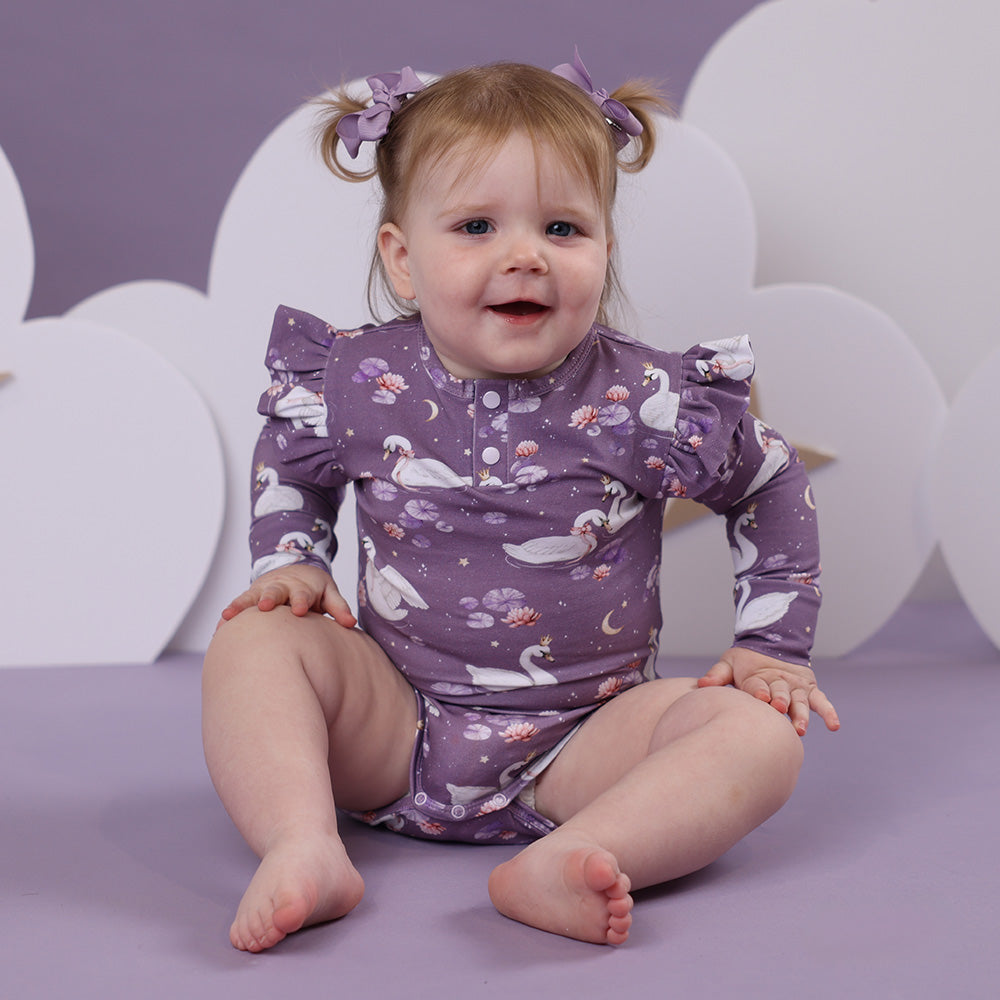 Midnight Swan Long Sleeve Organic Bodysuit with Frill - View 5