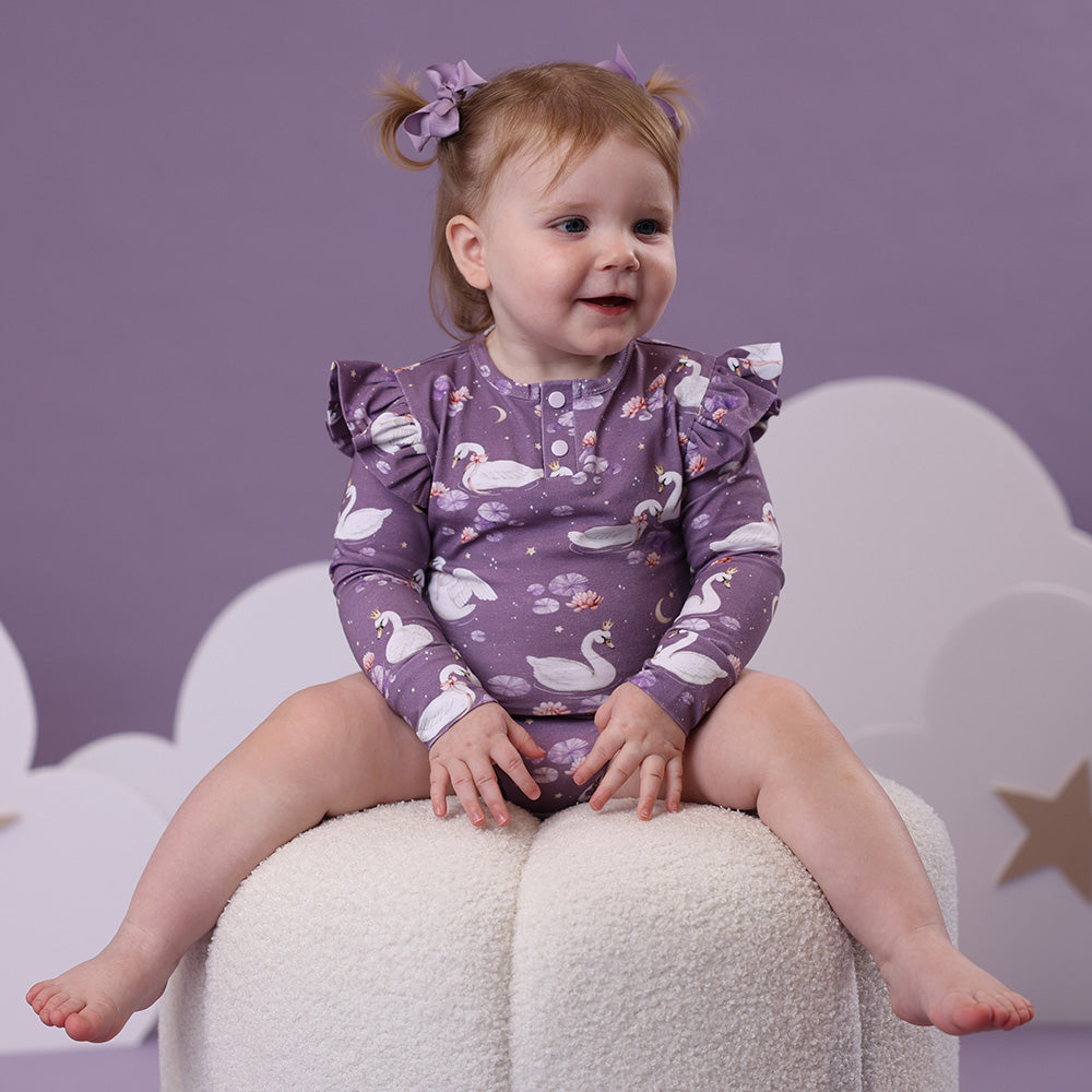 Midnight Swan Long Sleeve Organic Bodysuit with Frill - View 10