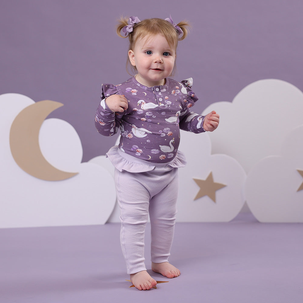 Midnight Swan Long Sleeve Organic Bodysuit with Frill - View 3