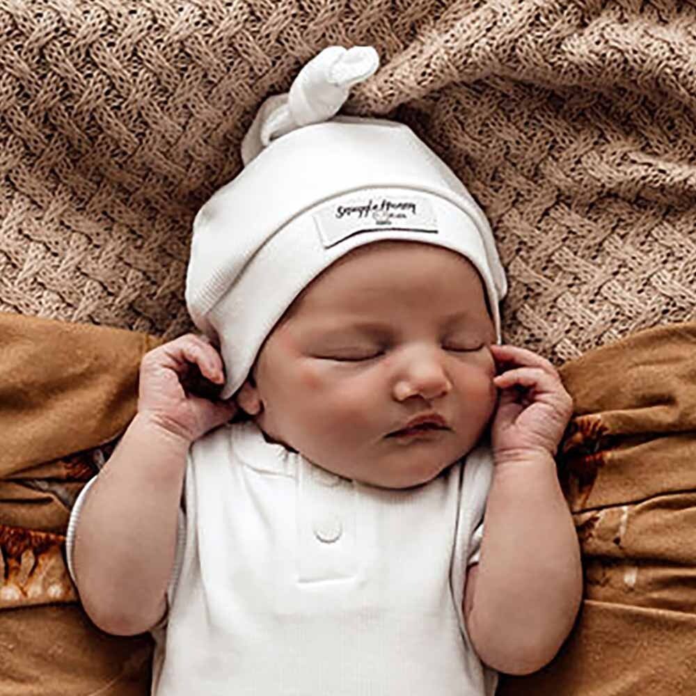 Organic Milk White Ribbed Knotted Baby Beanie | Snuggle Hunny