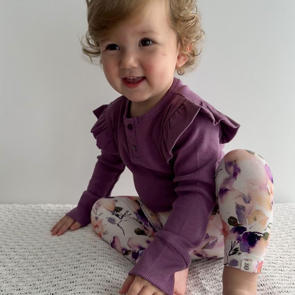 Mulberry Long Sleeve Organic Bodysuit with Frill (Limited Style) - View 1