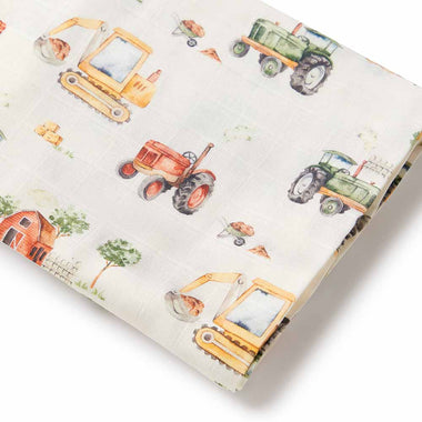 Muslin Wraps - Diggers & Tractors Organic Muslin Wrap