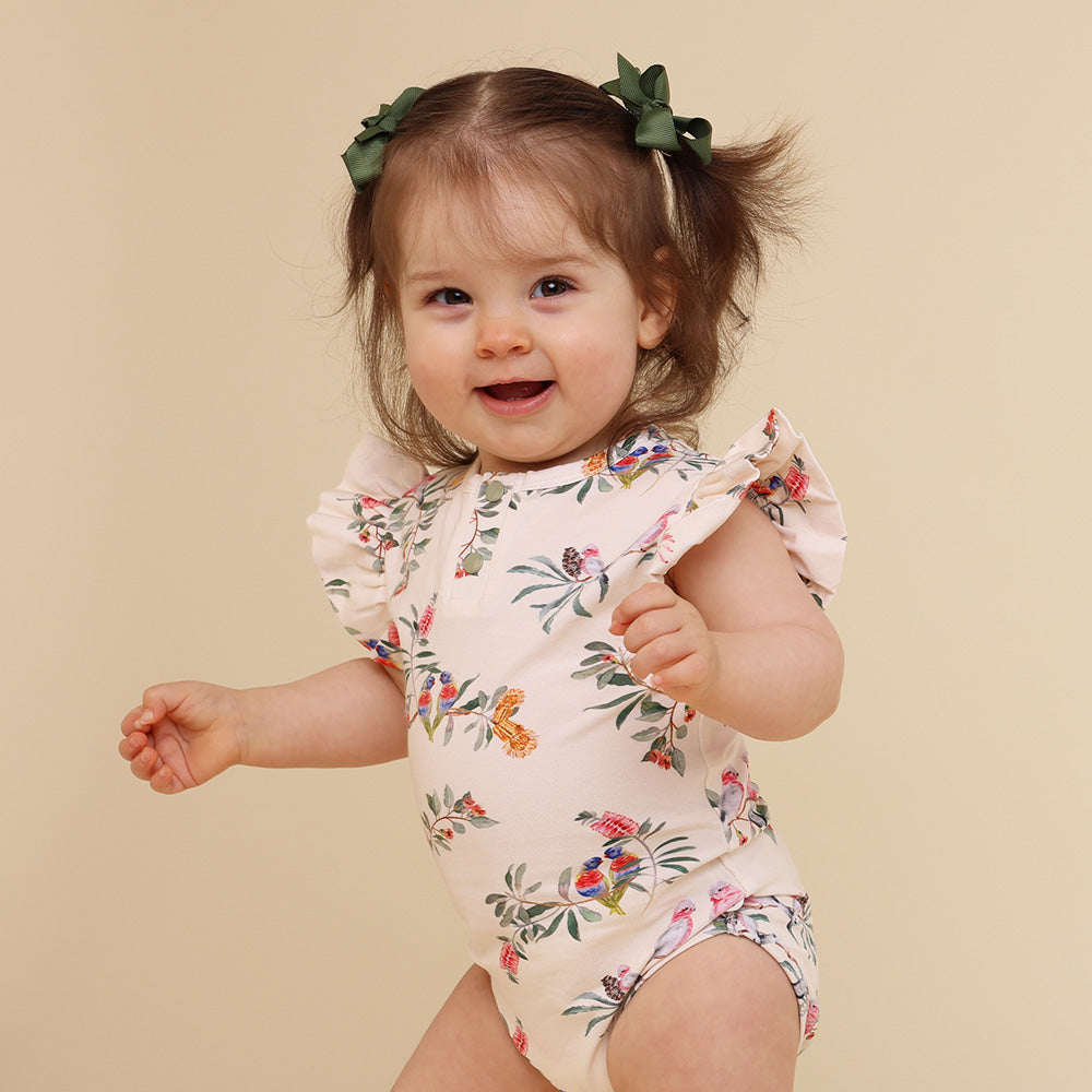 Native Bird Short Sleeve Organic Bodysuit with Frill - View 3