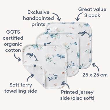 Ocean Organic Wash Cloths - 3 Pack | Snuggle Hunny