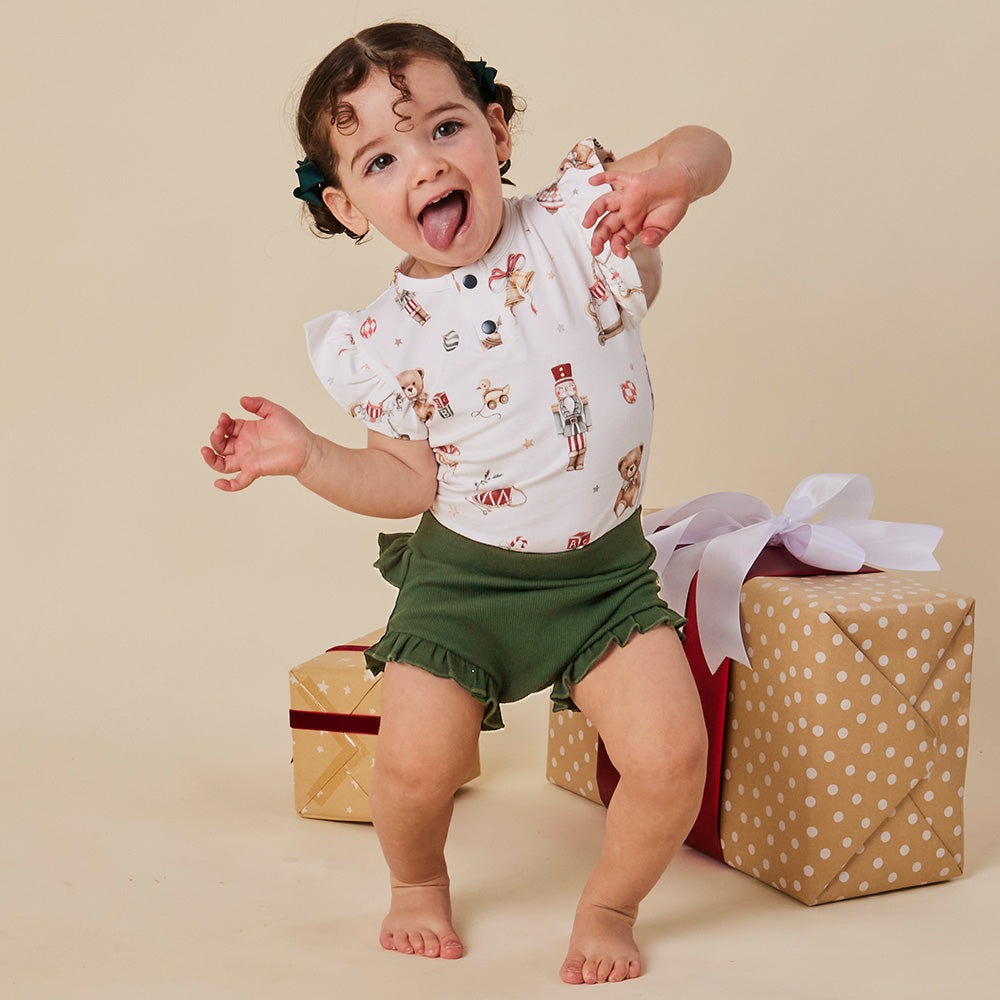 Santa's Toy Shop Short Sleeve Organic Bodysuit with Frill - View 6
