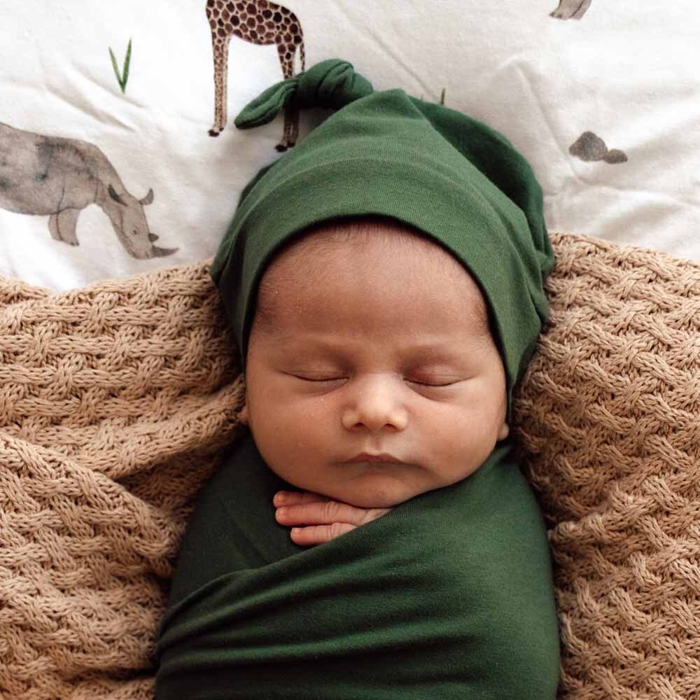 Olive Organic Knotted Beanie-Snuggle Hunny