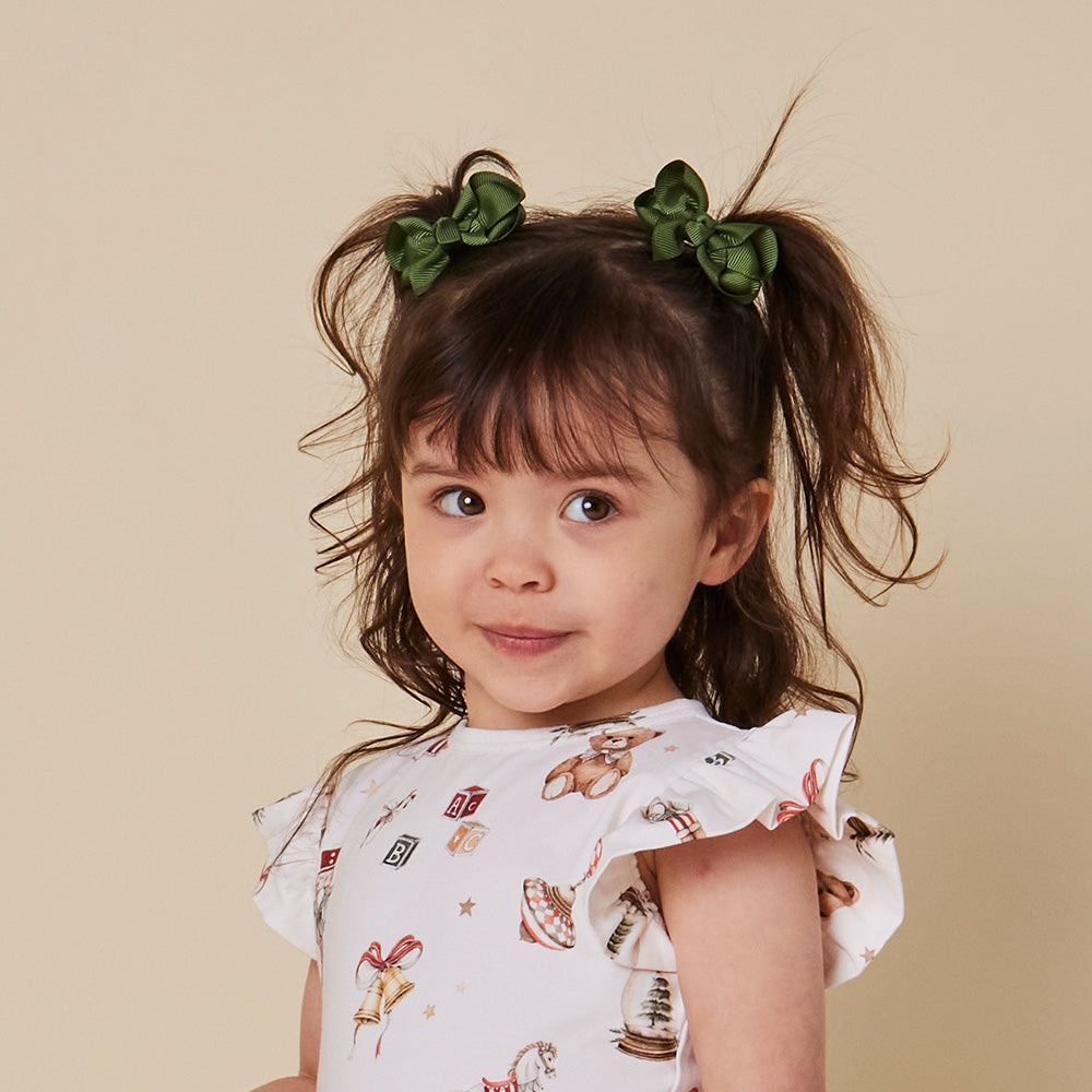 Olive Piggy Tail Hair Clips - Pair - View 1
