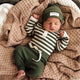 Olive Stripe Long Sleeve Organic Bodysuit - Thumbnail 4