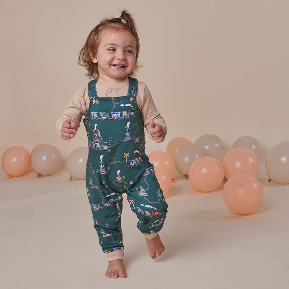 Trains Organic Snuggle Overalls - View 1
