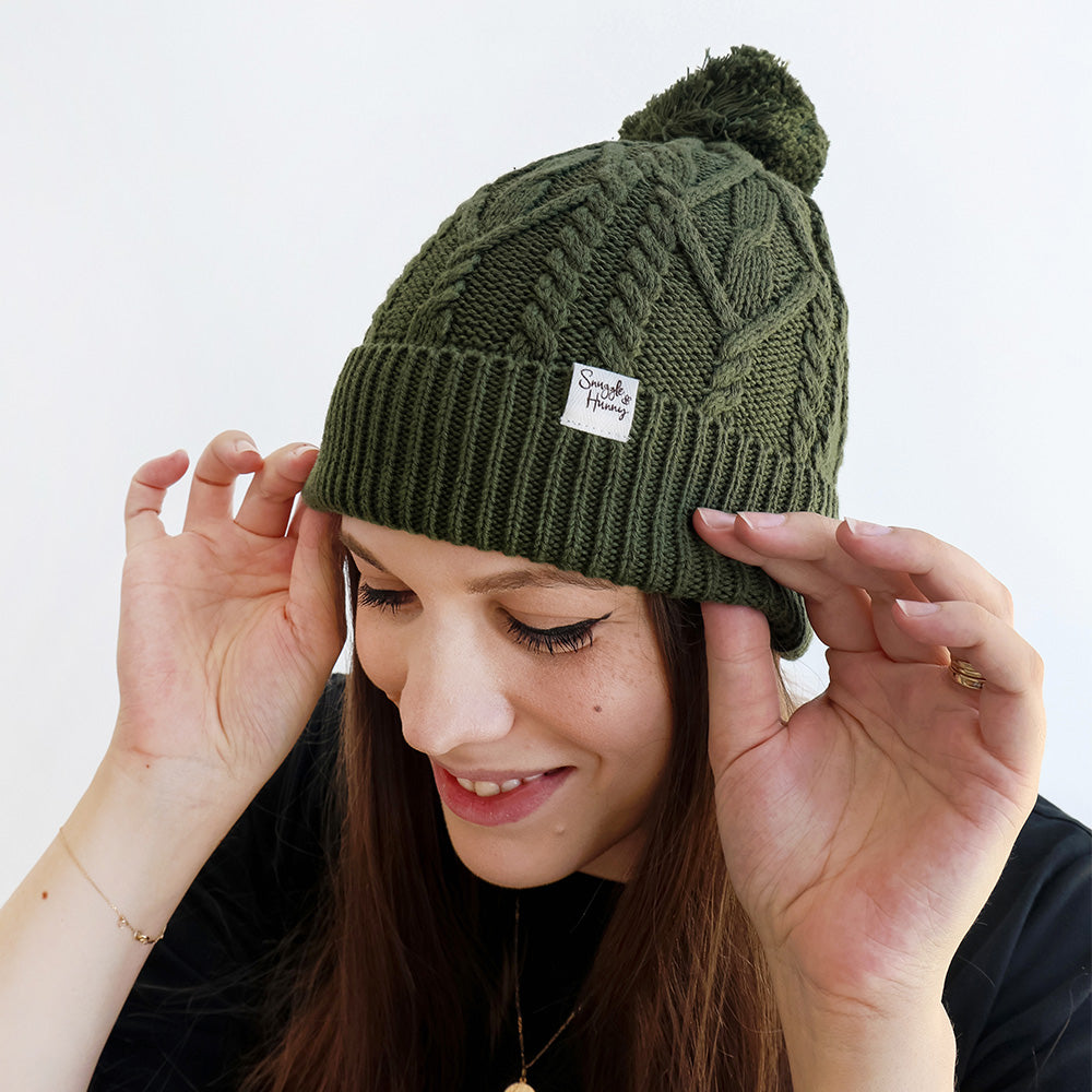 Olive Organic Adult Knit Beanie - View 1