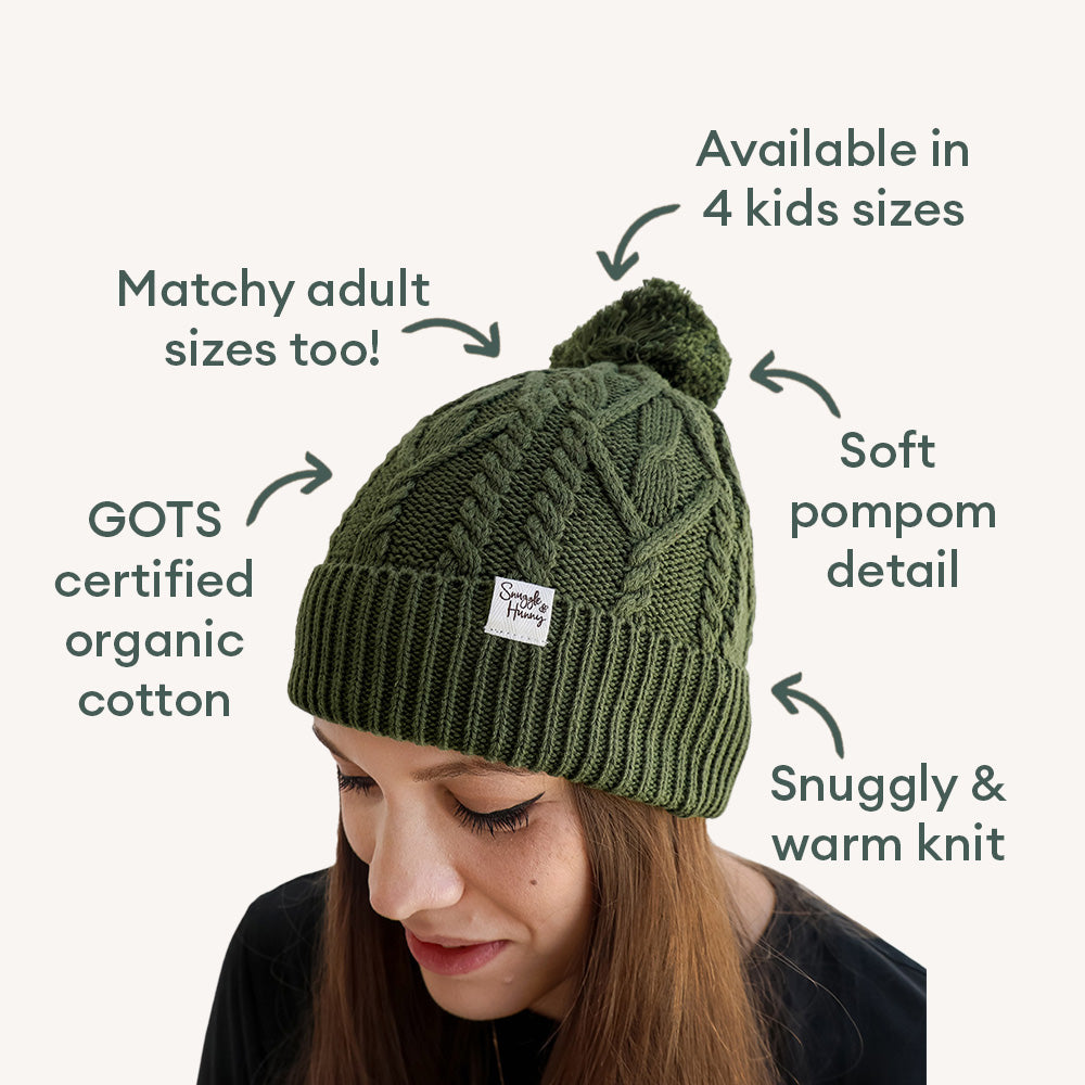Olive Organic Adult Knit Beanie - View 3