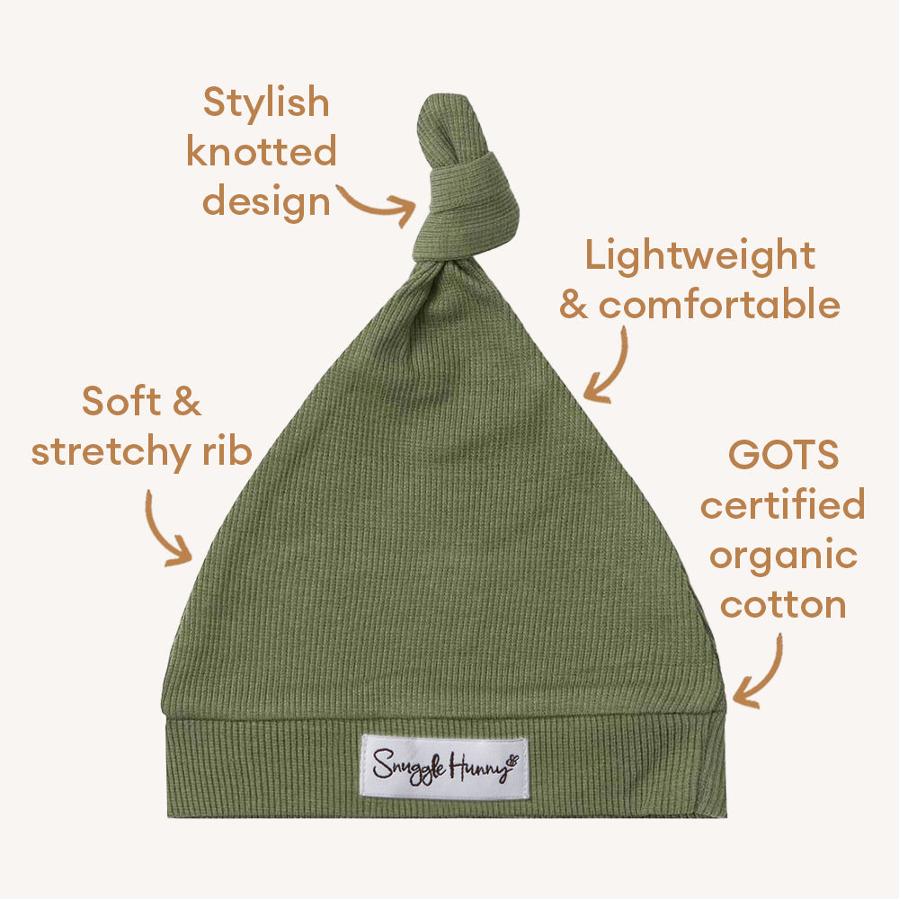 Olive Organic Knotted Beanie - View 4