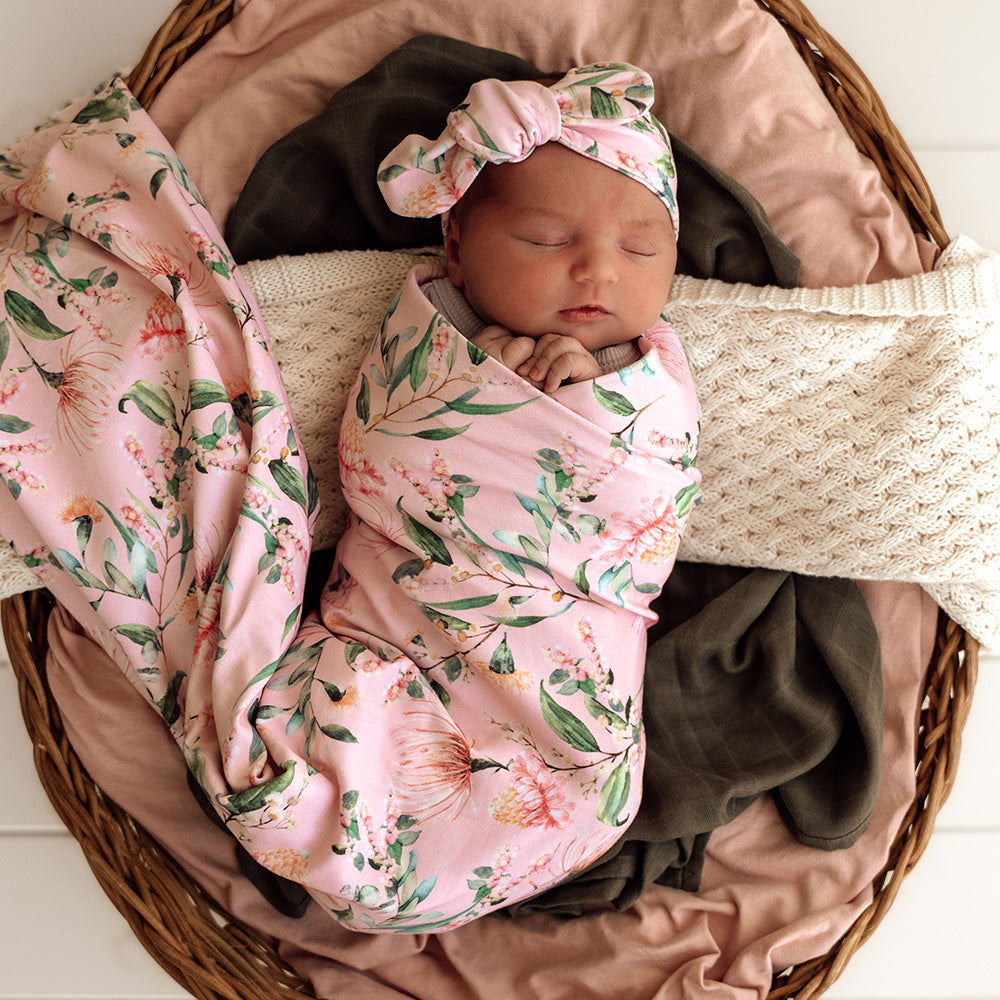 Pink Wattle Organic Jersey Wrap & Topknot Set - View 1