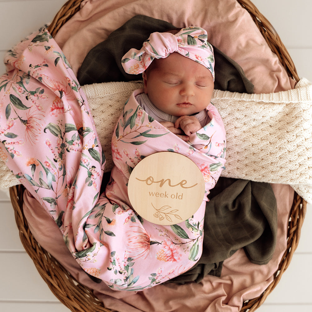 Pink Wattle Organic Jersey Wrap & Topknot Set - View 2