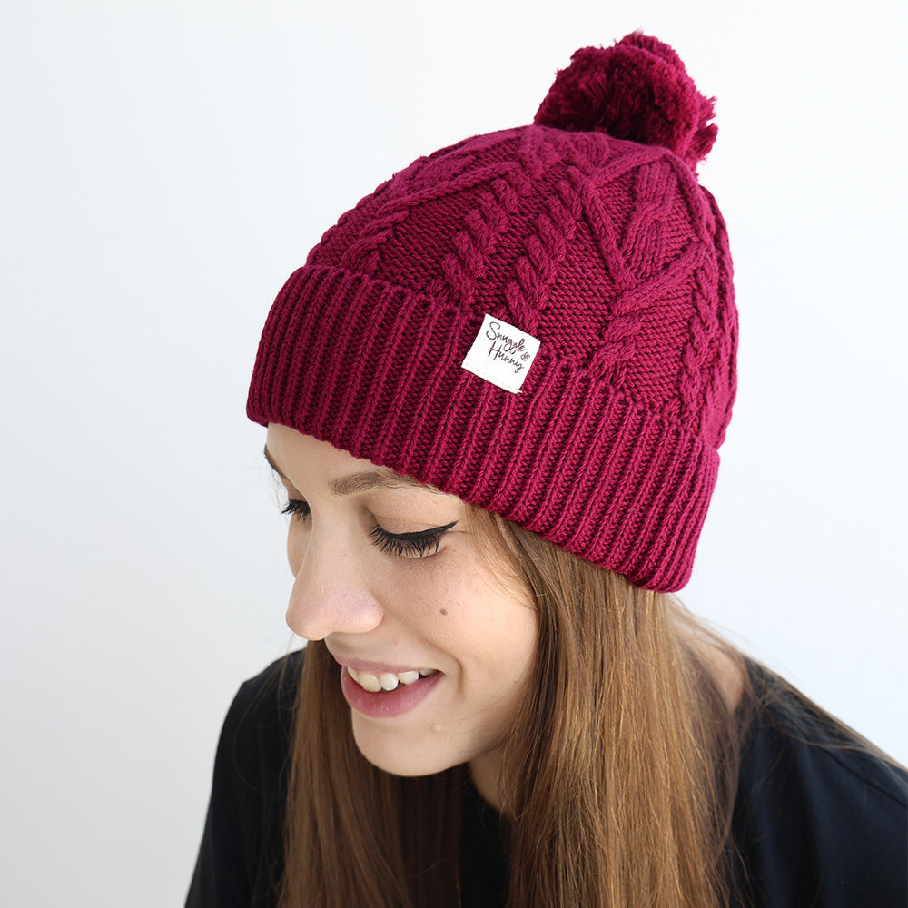 Raspberry Organic Adult Knit Beanie - View 1