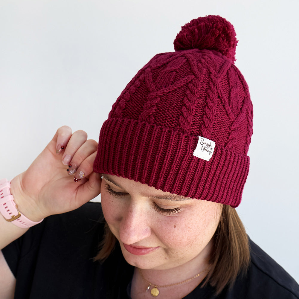 Raspberry Organic Adult Knit Beanie - View 3